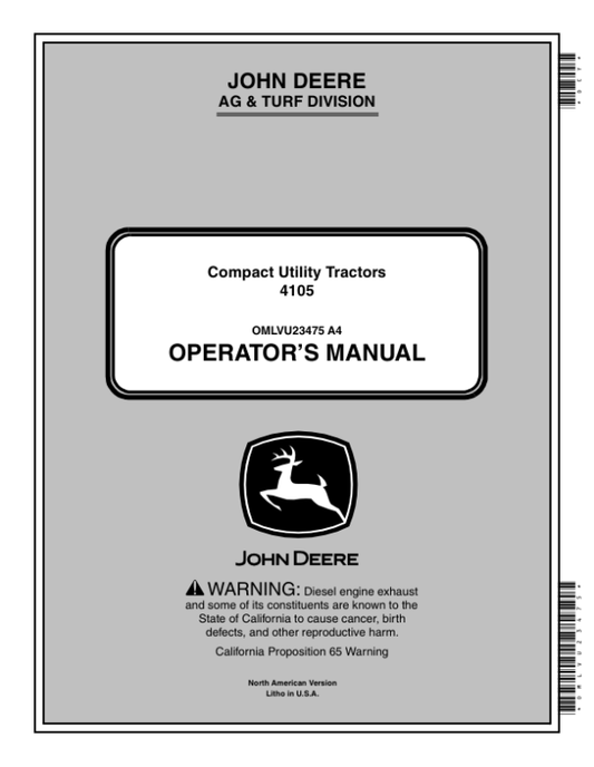 John Deere 4105 Compact Utility Tractor (410001-) Operator’s Manual (OMLVU23475) Workshop Guide