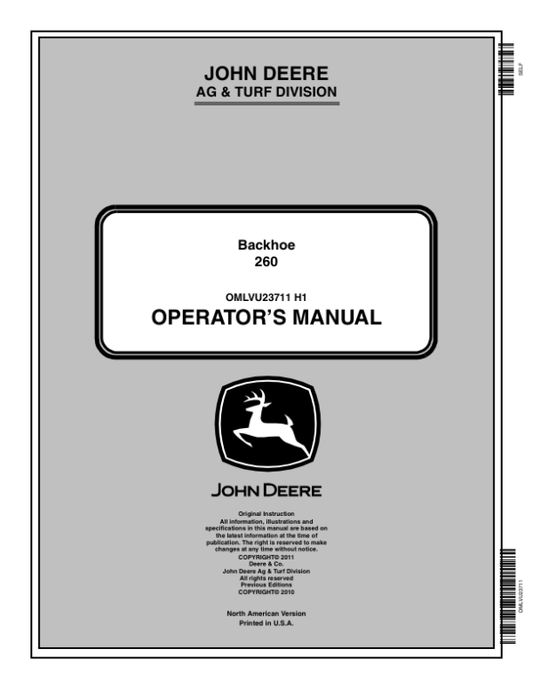 John Deere 260 Backhoe Operator’s Manual (OMLVU23711) Workshop Guide