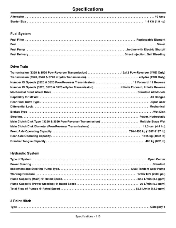 John Deere 3320, 3520 & 3720 Compact Utility Tractors Open Station Models (710001-909999) Cab Models (740001-939999) European Edition Operator’s Manual (OMLVU26141) Workshop Guide
