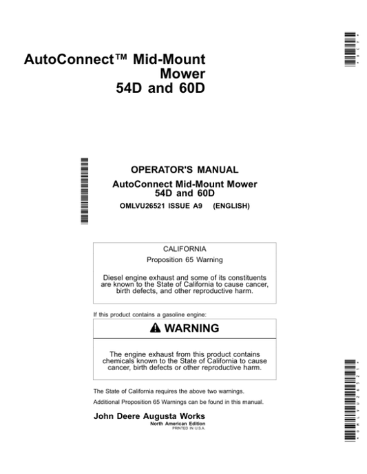 John Deere 54D, 60D Mid-Mount Mower Operator’s Manual (OMLVU26521) Workshop Guide
