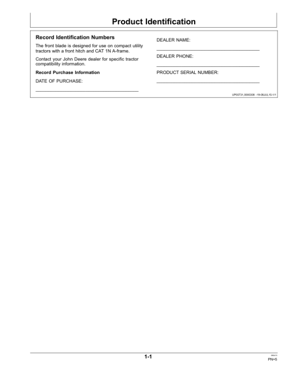 John Deere 366 Front BladeExport Edition Operator’s Manual (OMLVU30609) Workshop Guide