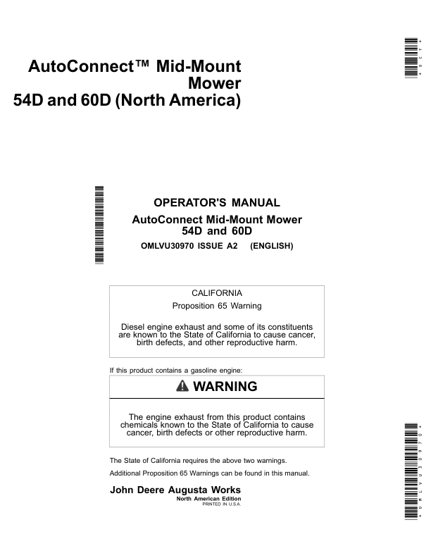 John Deere Mid-Mount Mower 54D and60D (North America) Operator’s Manual (OMLVU30970) Workshop Guide
