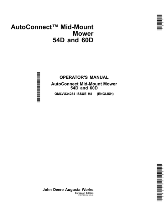 John Deere 54D & 60D AutoConnect Mid-Mount Mowers Operator’s Manual (OMLVU34254) Workshop Guide