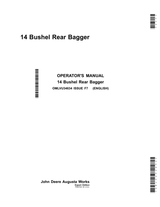 John Deere 14 Bushel Rear Bagger Operator’s Manual (OMLVU34634) Workshop Guide