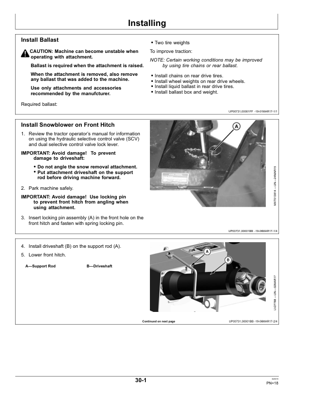John Deere 47 & 54 Inch Quick-Hitch Snowblowers Operator’s Manual (OMLVU35939) Workshop Guide