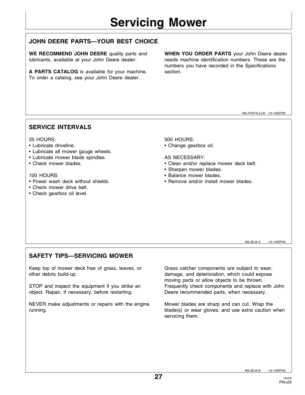 John Deere 48, 54 Inch Mid-Mount Rotary Mower for 425, 445, 455 Tractors Operator’s Manual (OMM117709) Workshop Guide