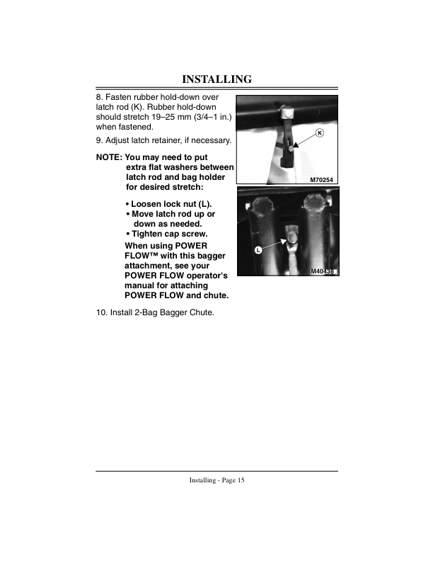 John Deere 2-Bag Bagger for R, S Series Riders, STX’s 100, 200, 300, 400 Series, GT Series Lawn, Garden Tractors Operator’s Manual (OMM118316) Workshop Guide