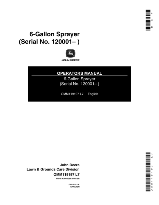 John Deere 6 Gallon Sprayer (120001-) Operator’s Manual (OMM119197) Workshop Guide