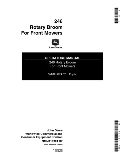 John Deere 246 Rotary Broom for Front Mount Mowers Operator’s Manual (OMM119924) Workshop Guide