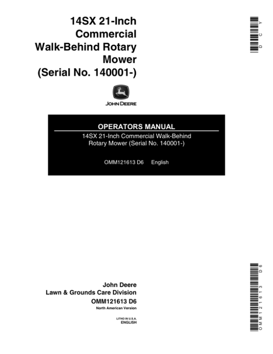 John Deere 14SX Rotary Mowers (140001-) Operator’s Manual (OMM121613) Workshop Guide