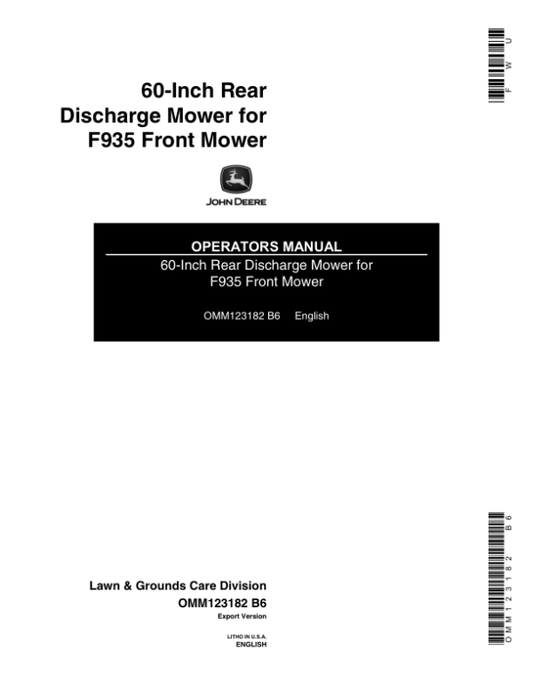 John Deere 60-In. Tractor-Mount Mower Operator’s Manual (OMM123182) Workshop Guide