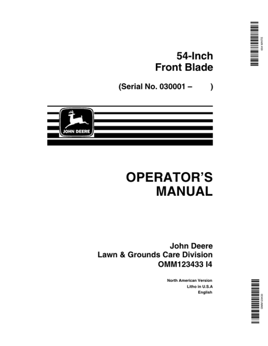 John Deere 54-Inch Front Blade (030001-) Operator’s Manual (OMM123433) Workshop Guide