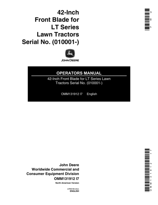 John Deere 42-Inch Front Blade (010001-020000) Operator’s Manual (OMM131912) Workshop Guide