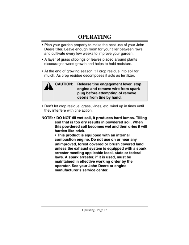 John Deere 314F Walk-Behind Tiller (010001- ) Operator’s Manual (OMM134181) Workshop Guide