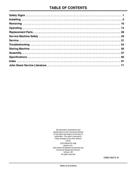 John Deere 60-Inch(160001-) & 72-Inch (170001-) Mid-Mount Mowers for 4200, 4300 & 4400 Compact Utility Tractors Operator’s Manual (OMM136072) Workshop Guide