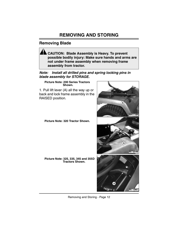 John Deere 48-Inch Front Blade (050001-) Operator’s Manual (OMM136310) Workshop Guide