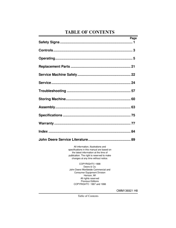 John Deere 724D, 826D Walk-Behind Snowblower (180001-) Operator’s Manual (OMM136921) Workshop Guide