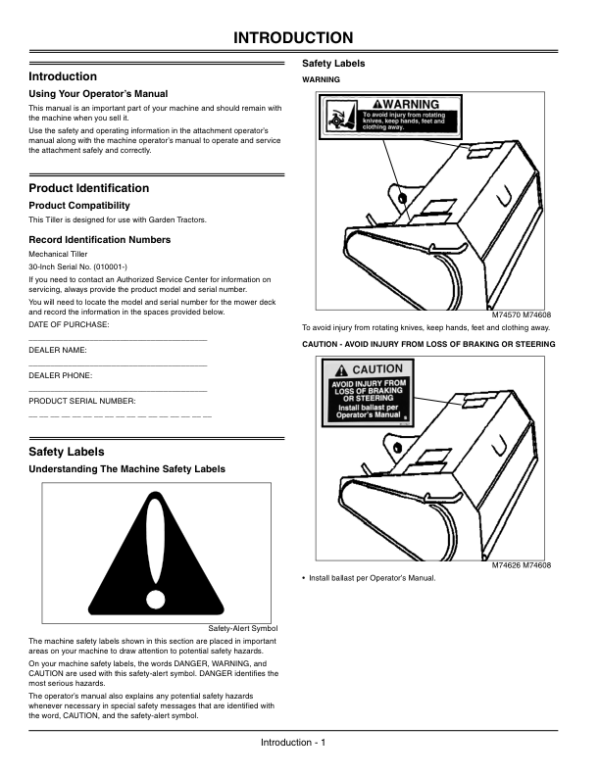 John Deere 30-Inch Mechanical Tiller (010001-) Operator’s Manual (OMM138587) Workshop Guide