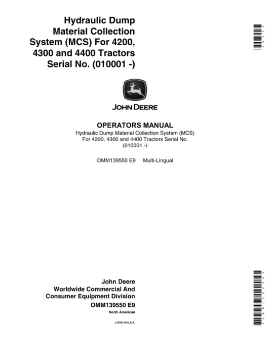 John Deere Hydraulic Dump Material Collection System (010001-) Operator’s Manual (OMM139550) Workshop Guide