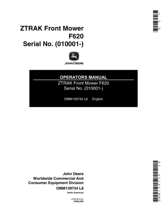 John Deere F620 ZTRAK Front Mower (010001-) Operator’s Manual (OMM139734) Workshop Guide