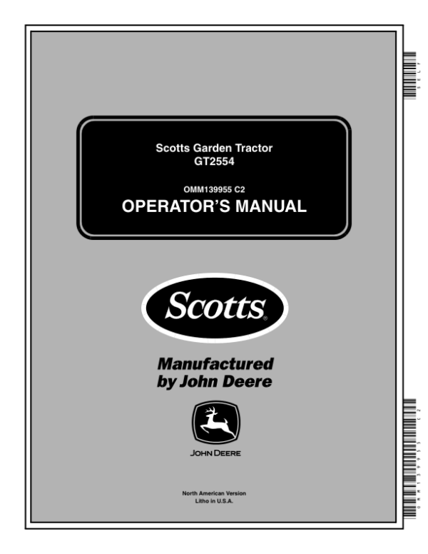 John Deere Scotts Garden Tractor GT2554 Operator’s Manual (OMM139955) Workshop Guide