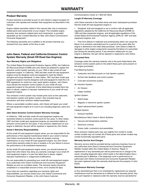 John Deere LT133, LT155 & LT166 Lawn Tractors North America (085001-125000) Operator’s Manual (OMM139992) Workshop Guide