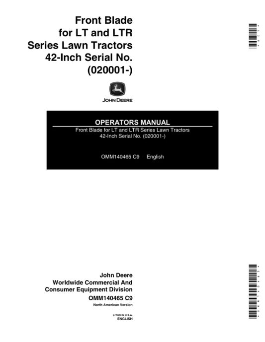 John Deere 42-Inch Front Blade (020001-) Operator’s Manual (OMM140465) Workshop Guide