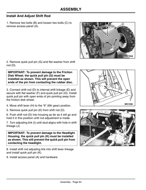 John Deere 828D, 1032D Walk-Behind Snowblowers (190001-) Operator’s Manual (OMM140487) Workshop Guide
