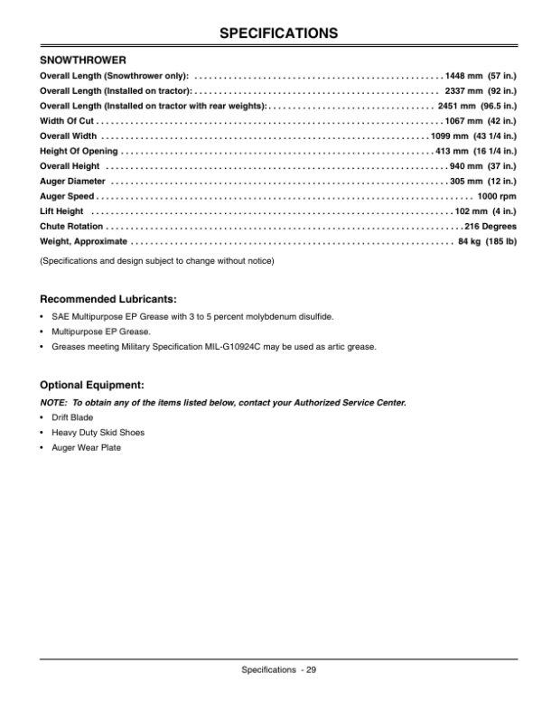 John Deere 42-Inch Snowthrower for Sabre & Scotts Yard & Garden Tractors (010001-) Operator’s Manual (OMM141984) Workshop Guide