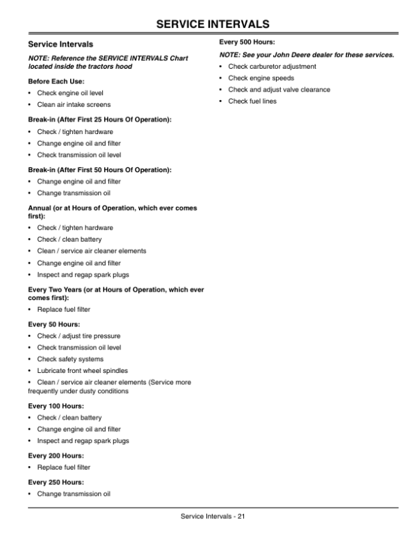 John Deere GT225, GT235 Lawn & Garden Tractor (010001-) Operator’s Manual (OMM142611) Workshop Guide