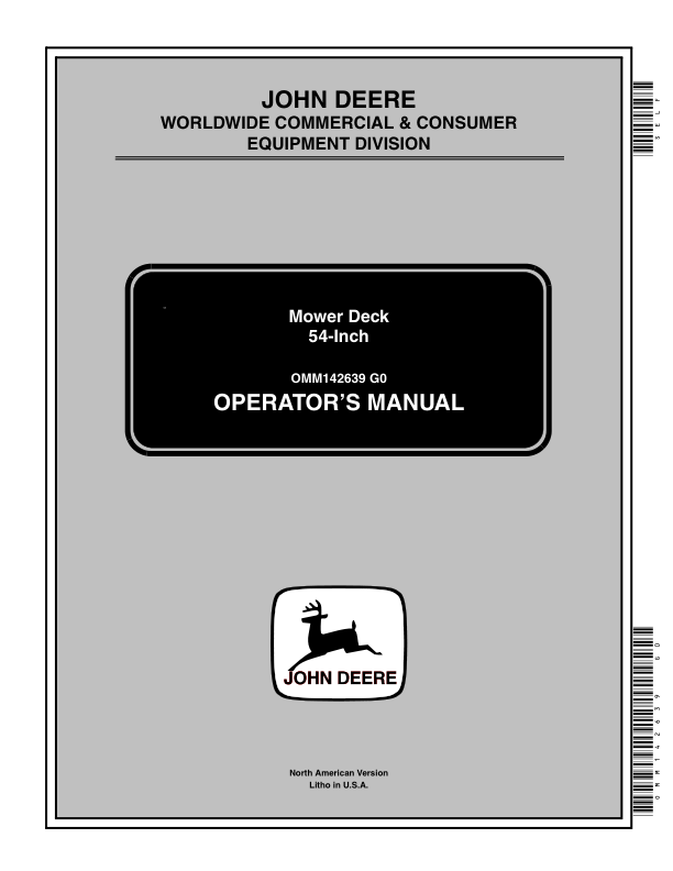 John Deere 54-Inch Mower Deck (010001-) Operator’s Manual (OMM142639) Workshop Guide