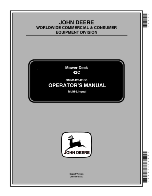 John Deere 42C Mower Deck Operator’s Manual (OMM142642) Workshop Guide