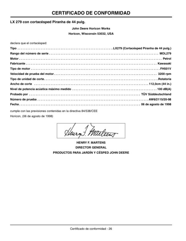 John Deere 44 Inch Piranha Mower Deck Operator’s Manual (OMM142643) Workshop Guide