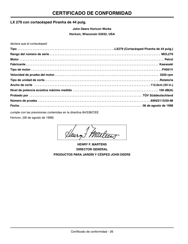 John Deere 44 Inch Piranha Mower Deck Operator’s Manual (OMM142643) Workshop Guide