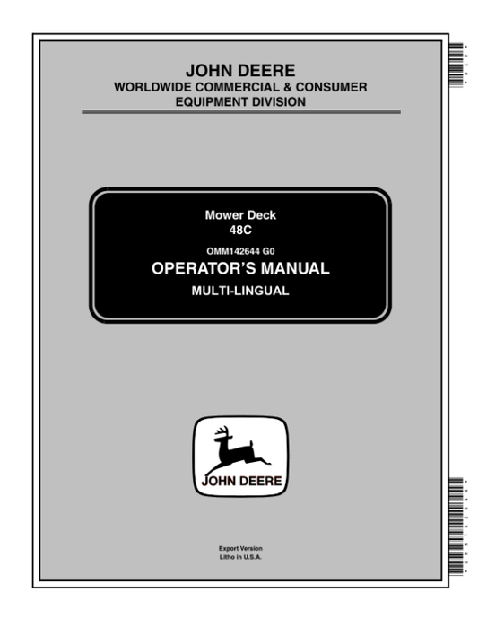 John Deere 48C Mower Deck Operator’s Manual (OMM142644) Workshop Guide
