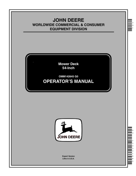 John Deere 54-Inch Mower Deck Operator’s Manual (OMM142645) Workshop Guide