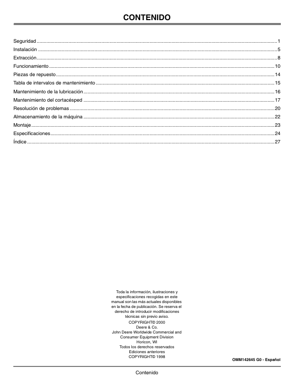 John Deere 54-Inch Mower Deck Operator’s Manual (OMM142645) Workshop Guide
