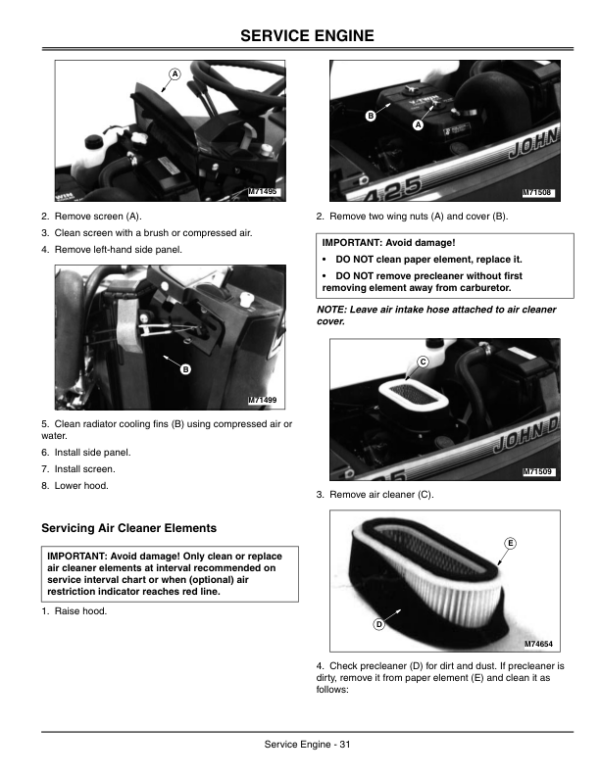 John Deere 425, 445 Lawn & Garden Tractors (070001-) Operator’s Manual (OMM144042) Workshop Guide