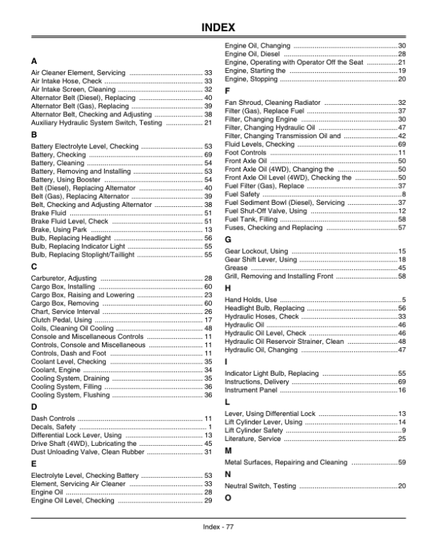 John Deere 2020 & 2030 ProGator Export Edition (020001-034999) Operator’s Manual (OMM144058) Workshop Guide