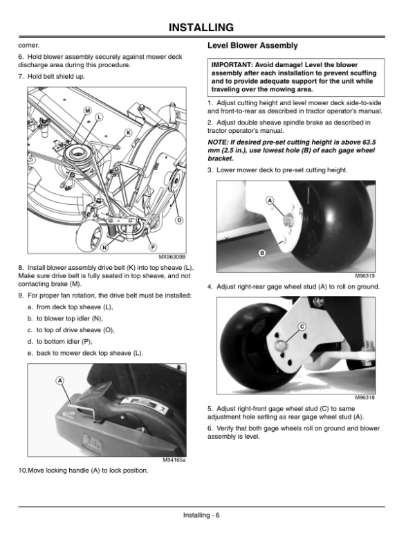John Deere 48QT Blower Assembly for LT166 Lawn Tractors (010001-) Operator’s Manual (OMM144132) Workshop Guide