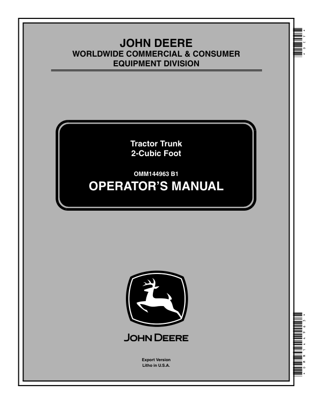 John Deere 2-Cubic Foot Tractor Trunk Operator’s Manual (OMM144963) Workshop Guide