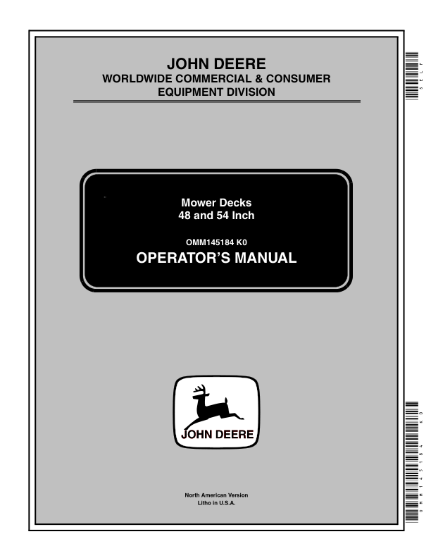 John Deere 48, 54 Inch Mower Decks (010001-) Operator’s Manual (OMM145184) Workshop Guide
