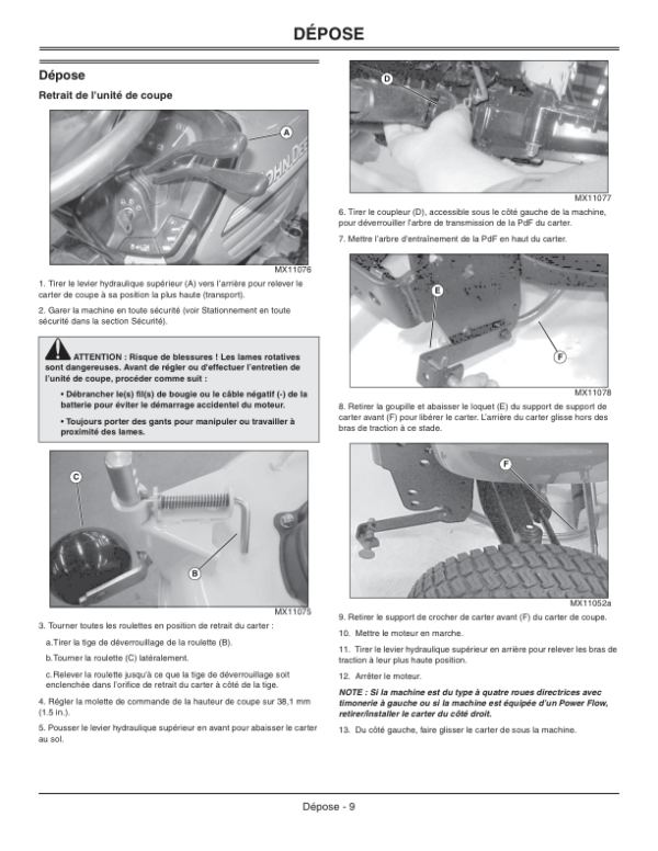John Deere 48C, 54C, 62C Mower Decks w/o Deck Shields for X400/X500/X700 Operator’s Manual (OMM146677) Workshop Guide