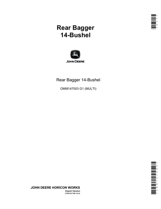John Deere 14 Bushel Rear Bagger Operator’s Manual (OMM147003) Workshop Guide