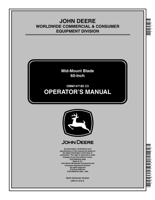 John Deere 60-Inch Mid-Mount Blade Operator’s Manual (OMM147185) Workshop Guide