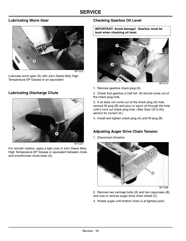 John Deere 46-In. Snowthrower (010001-) for F710, 725, F35 Front Mowers Operator’s Manual (OMM147242) Workshop Guide