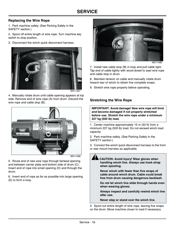 John Deere Winch for X400/X500 Series Tractors Operator’s Manual (OMM147632) Workshop Guide