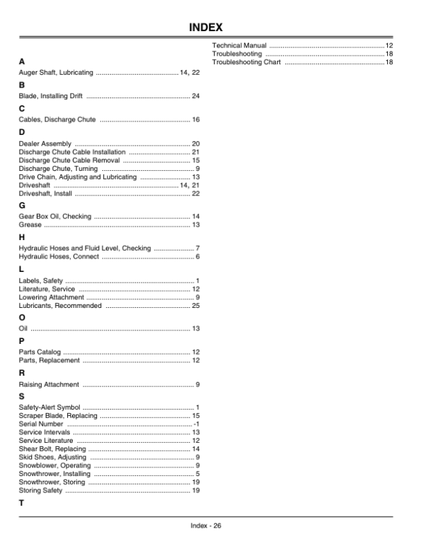 John Deere 47 Inch Snowblower for 2210 CUT (010001-) Operator’s Manual (OMM147922) Workshop Guide