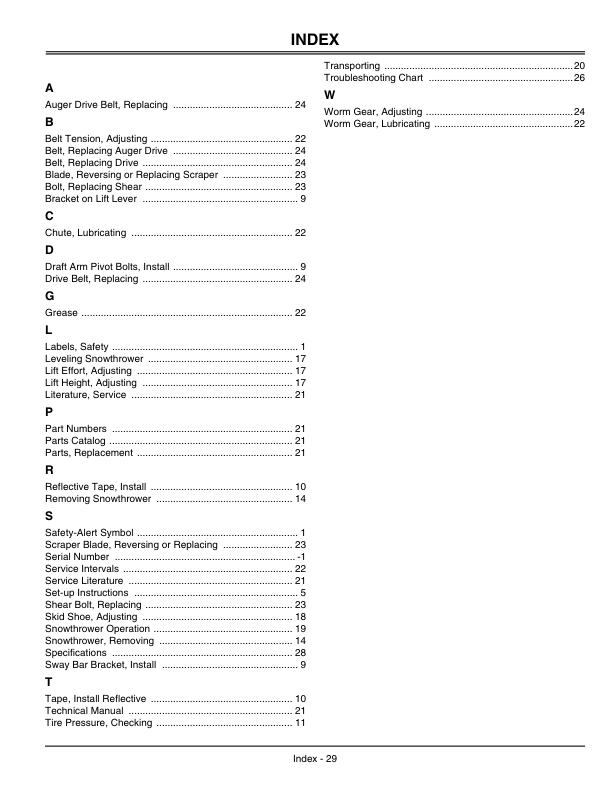 John Deere 42 Inch Snowthrower for Yard & Garden Tractors (010001-) Operator’s Manual (OMM147962) Workshop Guide