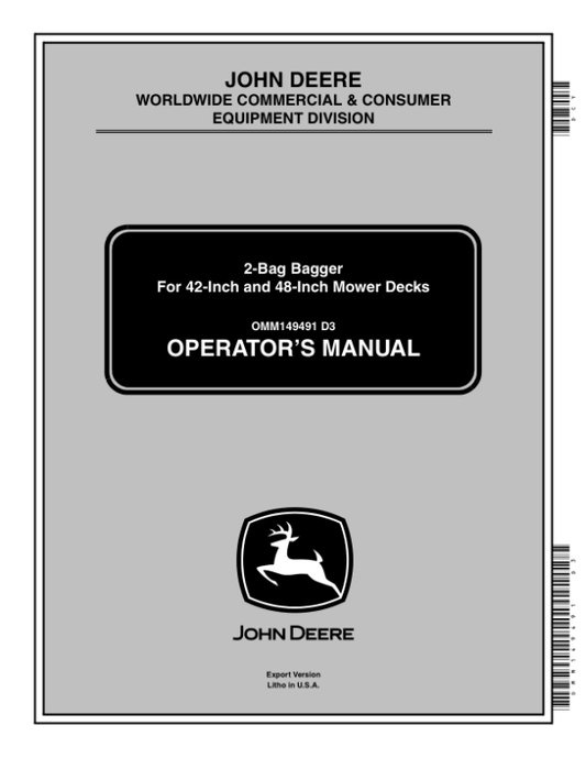 John Deere 2-Bag Bagger Operator’s Manual (OMM149491) Workshop Guide